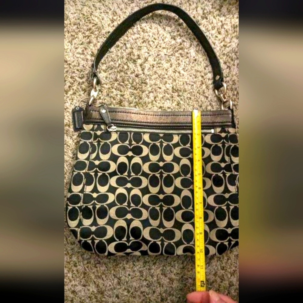 Coach -Ashley Signature Hippie Bag. Black&cream w/ brown leather trim.